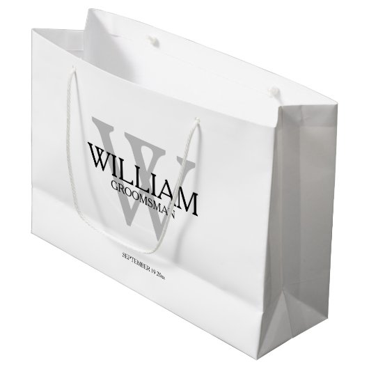 グロムスマンギフトモノグラム白黒&グレー ラージペーパーバッグ (正面アングル)