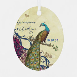 グロムスマンネイビー&ラズベリーヴィンテージ孔雀 セラミックオーナメント
