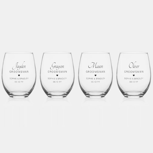 グロムスマンパーソナライズされたネーム結婚式パーティー ステムなしワイングラス (正面)