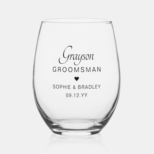グロムスマンパーソナライズされたネーム結婚式パーティー ステムなしワイングラス (正面)