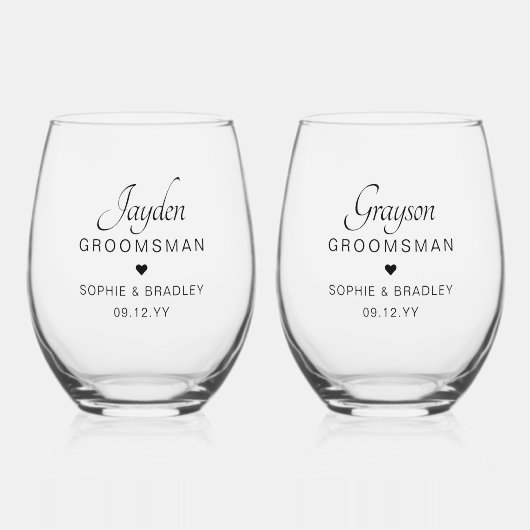 グロムスマンパーソナライズされたネーム結婚式パーティー ステムなしワイングラス (正面)