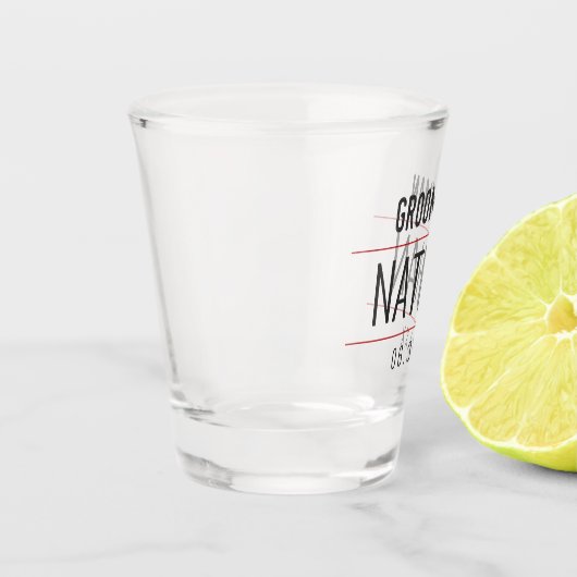 グロムスマンモダンレッドブラックタイポグラフィモノグラム ショットグラス (左)
