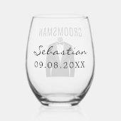 グロムスマン名ブラックタキシード結婚のデート ステムなしワイングラス (裏面)