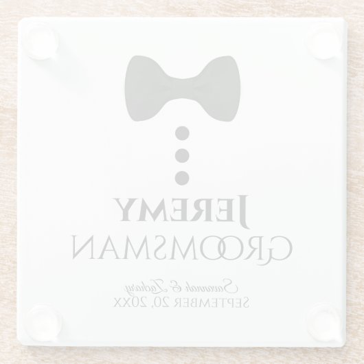 グロムスマン結婚式の引き出物かわいいタキシードブラックタイ ガラスコースター (裏面)
