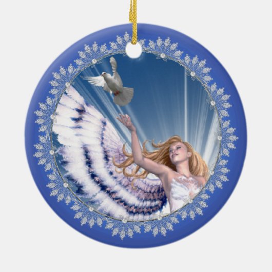 グロリアのクリスマスの天使の木のオーナメント セラミックオーナメント (裏面)