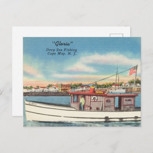 「グロリア」深いシー魚釣り、メイ岬、ニュージャージー ポストカード (正面/裏面)