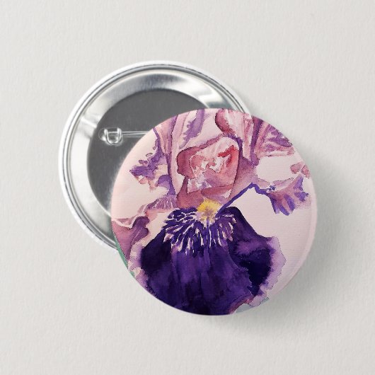 グロリオウズパープルアイリス絵画ズ水彩色 缶バッジ (正面&裏面)