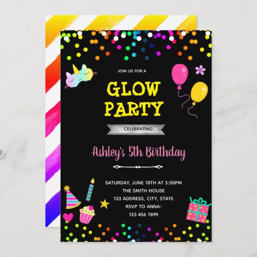 グローとスリープバーパーティー 招待状 (正面/裏面)