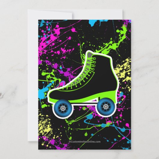 グローアンドスケートローラスケートで滑る子供の誕生日パーティー 招待状 (裏面)