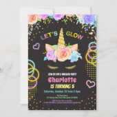 グローインザダークパーティユニコーンガール誕生日 招待状 (正面)