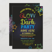 グローインザダーク誕生日招待状ネオンキッズパーティー 招待状 (正面/裏面)