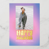 グローウィー レトロ ピンク ラベンダー パステル カワイイ 2 枚の写真 ゴールド 箔シーズンカード (正面)