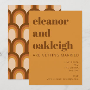 グローウィー レトロ 70年代 デザイン ボールド ブラウン イエロー ウェディング 招待状