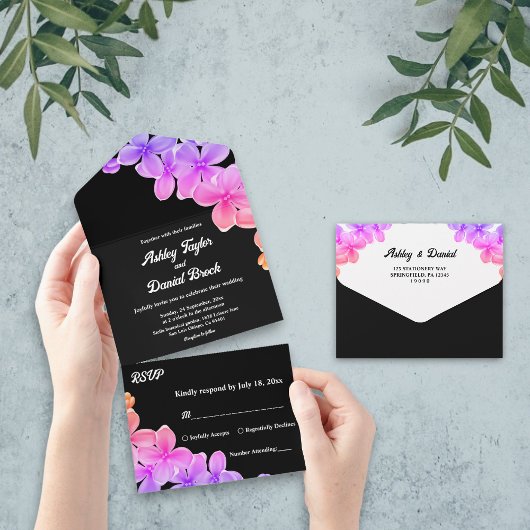 グローエレガントネオンライトバラボホフローラ結婚ズ オールインワン招待状