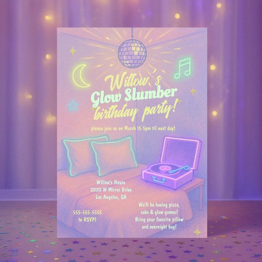 グローガーリーネオンディスコスリープバーパーティー 招待状