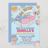 グローキー70年代プールパーティーバースデー招待状 招待状 (正面/裏面)