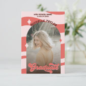 グローキー レトロ 70年代 卒業 ピンク 赤 ヴィンテージ アーチ 招待状 (スタンド正面)