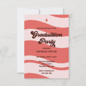 グローキー レトロ 70年代 卒業 ピンク 赤 ヴィンテージ アーチ 招待状 (裏面)