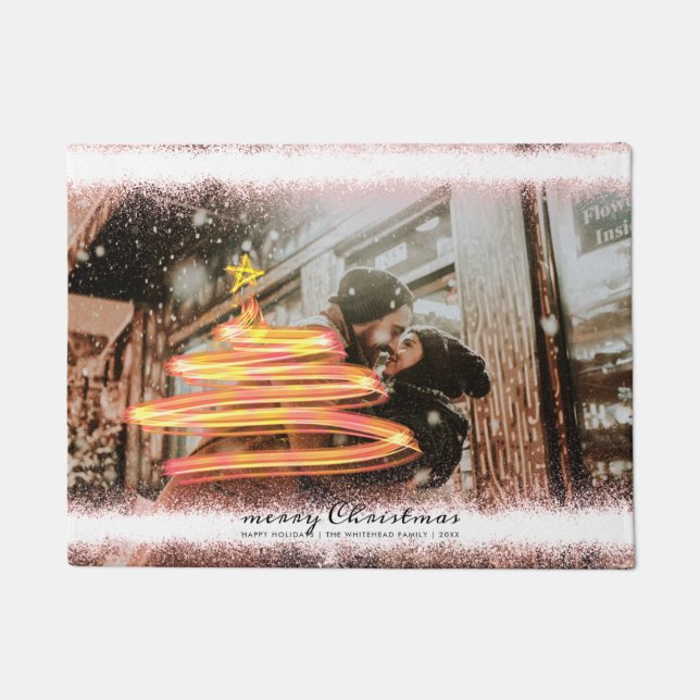 グロークリスマスツリースターフォトグリッター ドアマット (正面)