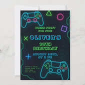 グローゲームパーティー – ネオンビデオゲーム誕生日 招待状 (正面)
