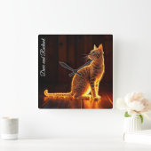 グロータビーモダンビー猫ブルーアイズファンタジー スクエア壁時計 (ホーム)