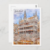 グロートマークトブルッセルトラベルプレイスウォーターカラー ポストカード (正面/裏面)