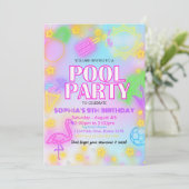 グローネオントロピカルプールパーティースイミング誕生日 招待状 (スタンド正面)