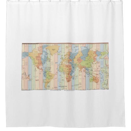 グローバルタイムゾーンマップ シャワーカーテン (正面)