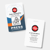 グローバルブルー曲率波プレス写真テンプレート バッジ (正面＆裏面)