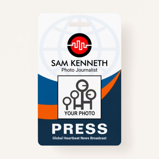 グローバルブルー曲率波プレス写真テンプレート バッジ (正面)