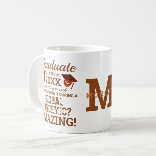 グローバル世界的流行性銅モノグラムおもしろい研究科 コーヒーマグカップ (正面左)