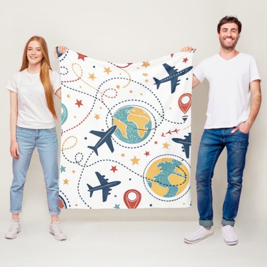 グローバル旅行航空パターン (1) フリースブランケット (インサイチュ)