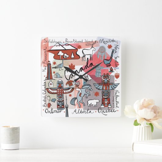 グローバル旅行 – カナダ スクエア壁時計 (ホーム)