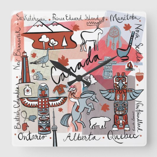 グローバル旅行 – カナダ スクエア壁時計 (正面)