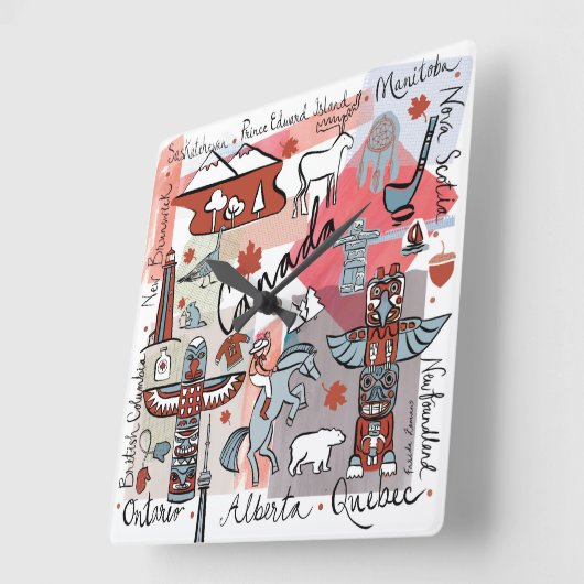 グローバル旅行 – カナダ スクエア壁時計 (傾斜)