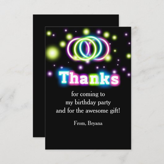 グローバースデーパーティーネオンライトサンキューカード サンキューカード (正面/裏面)