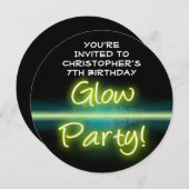 グローバースデーパーティー、黄色/緑のブラックライト 招待状 (正面/裏面)