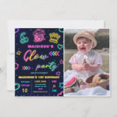 グローパーティーカラフルネオン誕生日パーティー写真 招待状 (正面)