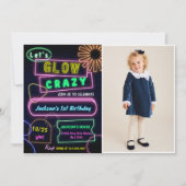 グローパーティーカラフルネオン誕生日パーティー写真 招待状 (正面)