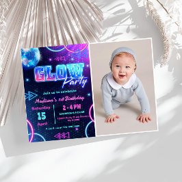 グローパーティーカラフルネオン誕生日パーティー写真 招待状