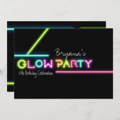 グローパーティーネオンおもしろい誕生日パーティーへの招待 招待状 (正面/裏面)