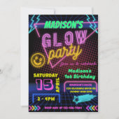 グローパーティーネオンカラフルバースデーパーティーへの招待 招待状 (正面)