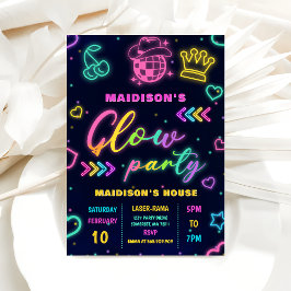 グローパーティーネオンカラフルバースデーパーティーへの招待 招待状