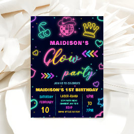 グローパーティーネオンカラフルバースデーパーティーへの招待 招待状