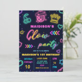 グローパーティーネオンカラフルバースデーパーティーへの招待 招待状 (スタンド正面)