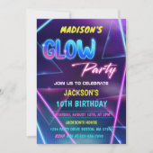 グローパーティーネオンカラフルバースデーパーティーへの招待 招待状 (正面)