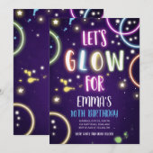 グローパーティーネオンダンスディスコ誕生日招待状 招待状 (正面/裏面)