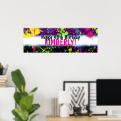 グローパーティー絵を描(ばちゃばちゃ)跳ねるネオン誕生日バナー ポスター (ホームオフィス)