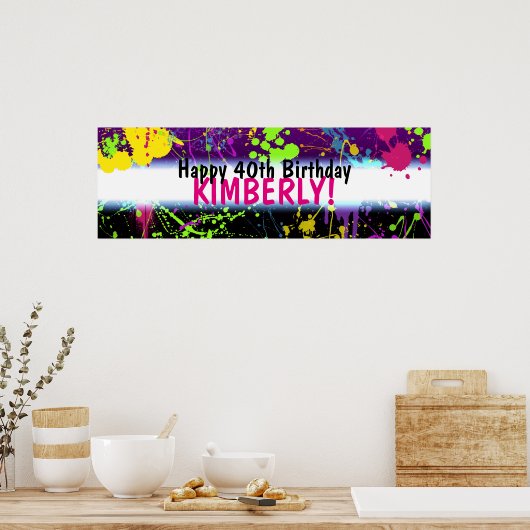 グローパーティー絵を描（ばちゃばちゃ）跳ねるネオン誕生日バナー ポスター (キッチン)