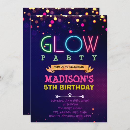 グローパーティー誕生日の招待 招待状 (正面/裏面)